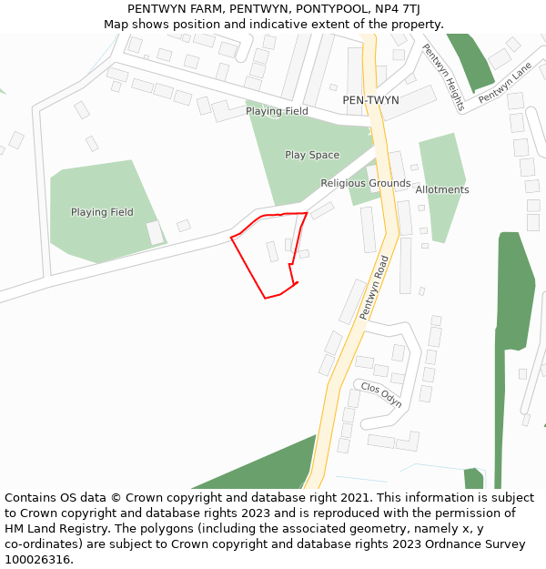 PENTWYN FARM, PENTWYN, PONTYPOOL, NP4 7TJ: Location map and indicative extent of plot