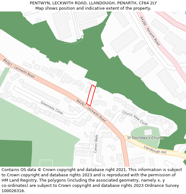 PENTWYN, LECKWITH ROAD, LLANDOUGH, PENARTH, CF64 2LY: Location map and indicative extent of plot