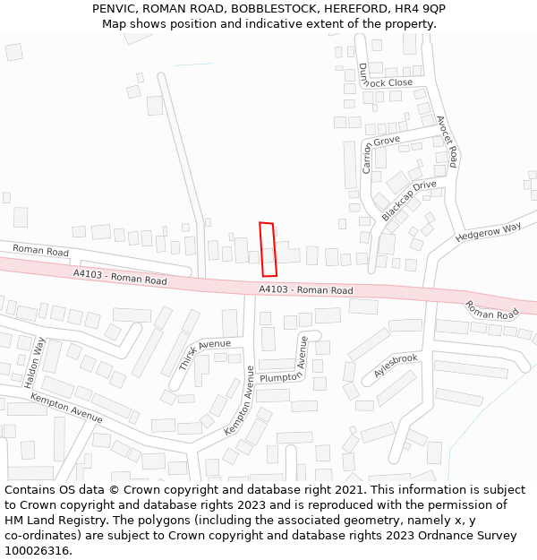 PENVIC, ROMAN ROAD, BOBBLESTOCK, HEREFORD, HR4 9QP: Location map and indicative extent of plot