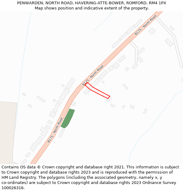 PENWARDEN, NORTH ROAD, HAVERING-ATTE-BOWER, ROMFORD, RM4 1PX: Location map and indicative extent of plot