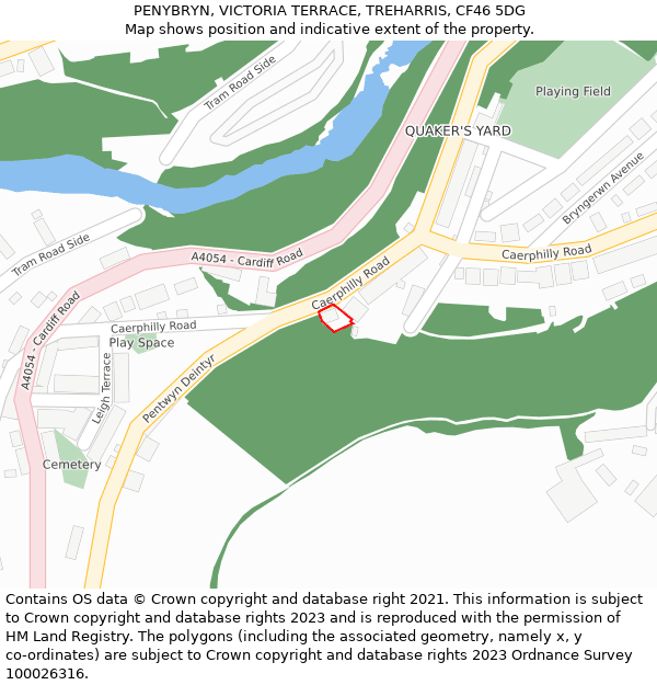 PENYBRYN, VICTORIA TERRACE, TREHARRIS, CF46 5DG: Location map and indicative extent of plot