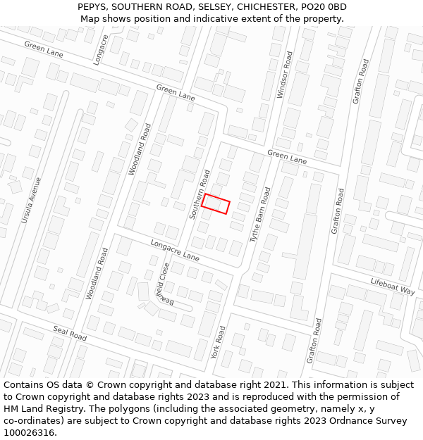 PEPYS, SOUTHERN ROAD, SELSEY, CHICHESTER, PO20 0BD: Location map and indicative extent of plot