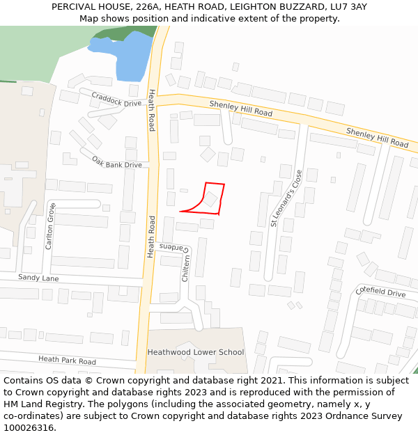 PERCIVAL HOUSE, 226A, HEATH ROAD, LEIGHTON BUZZARD, LU7 3AY: Location map and indicative extent of plot