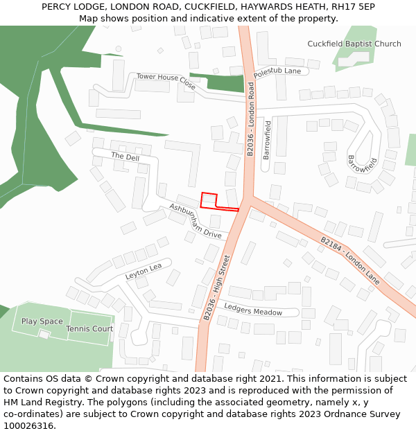 PERCY LODGE, LONDON ROAD, CUCKFIELD, HAYWARDS HEATH, RH17 5EP: Location map and indicative extent of plot