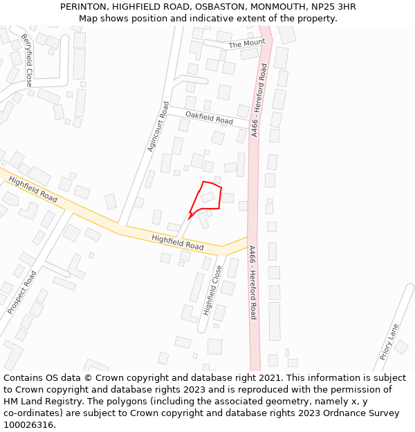 PERINTON, HIGHFIELD ROAD, OSBASTON, MONMOUTH, NP25 3HR: Location map and indicative extent of plot