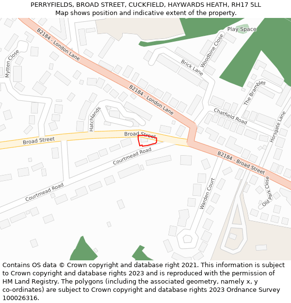 PERRYFIELDS, BROAD STREET, CUCKFIELD, HAYWARDS HEATH, RH17 5LL: Location map and indicative extent of plot