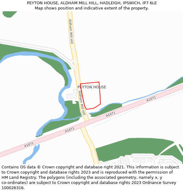 PEYTON HOUSE, ALDHAM MILL HILL, HADLEIGH, IPSWICH, IP7 6LE: Location map and indicative extent of plot