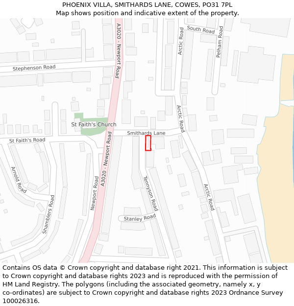 PHOENIX VILLA, SMITHARDS LANE, COWES, PO31 7PL: Location map and indicative extent of plot