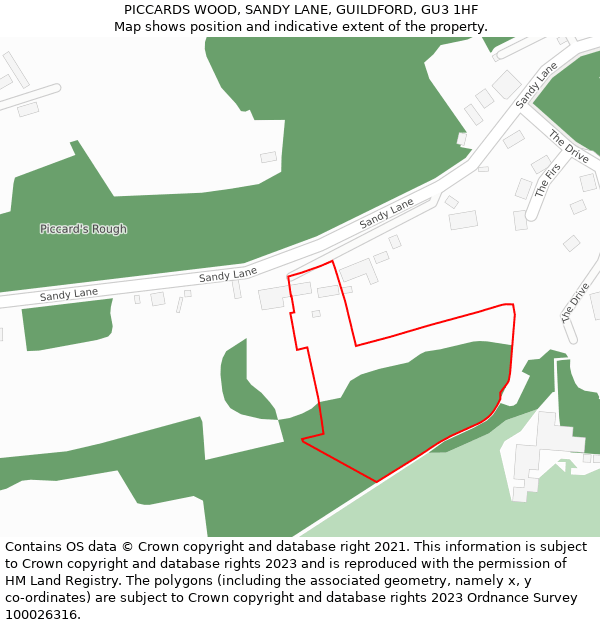 PICCARDS WOOD, SANDY LANE, GUILDFORD, GU3 1HF: Location map and indicative extent of plot