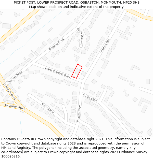 PICKET POST, LOWER PROSPECT ROAD, OSBASTON, MONMOUTH, NP25 3HS: Location map and indicative extent of plot