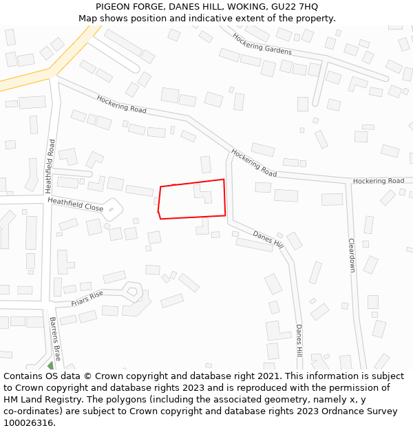 PIGEON FORGE, DANES HILL, WOKING, GU22 7HQ: Location map and indicative extent of plot