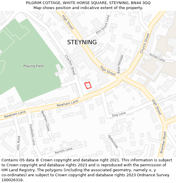 PILGRIM COTTAGE, WHITE HORSE SQUARE, STEYNING, BN44 3GQ: Location map and indicative extent of plot