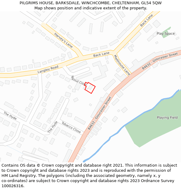 PILGRIMS HOUSE, BARKSDALE, WINCHCOMBE, CHELTENHAM, GL54 5QW: Location map and indicative extent of plot