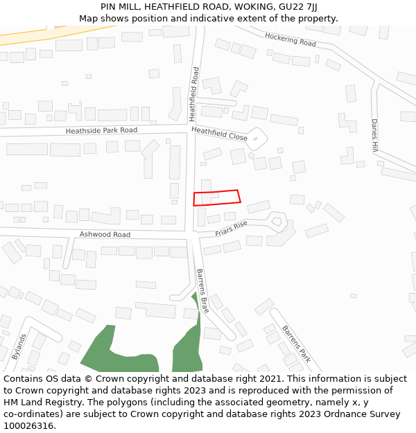 PIN MILL, HEATHFIELD ROAD, WOKING, GU22 7JJ: Location map and indicative extent of plot