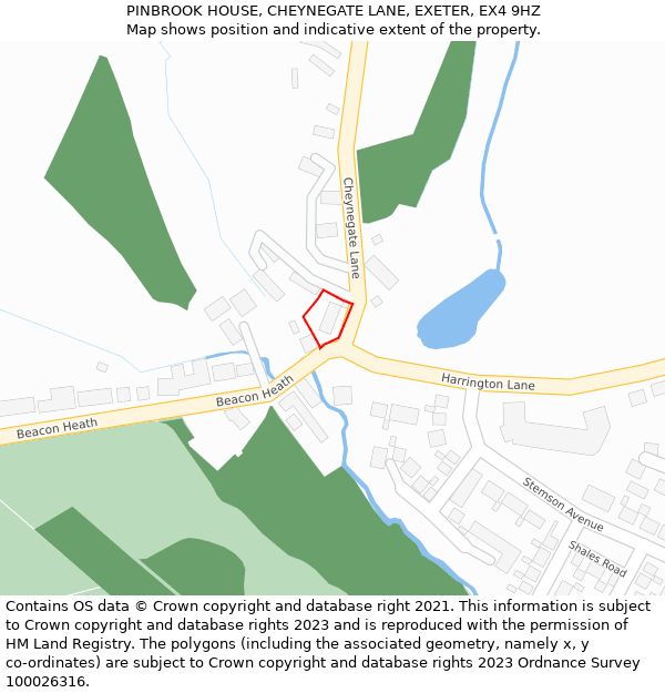 PINBROOK HOUSE, CHEYNEGATE LANE, EXETER, EX4 9HZ: Location map and indicative extent of plot