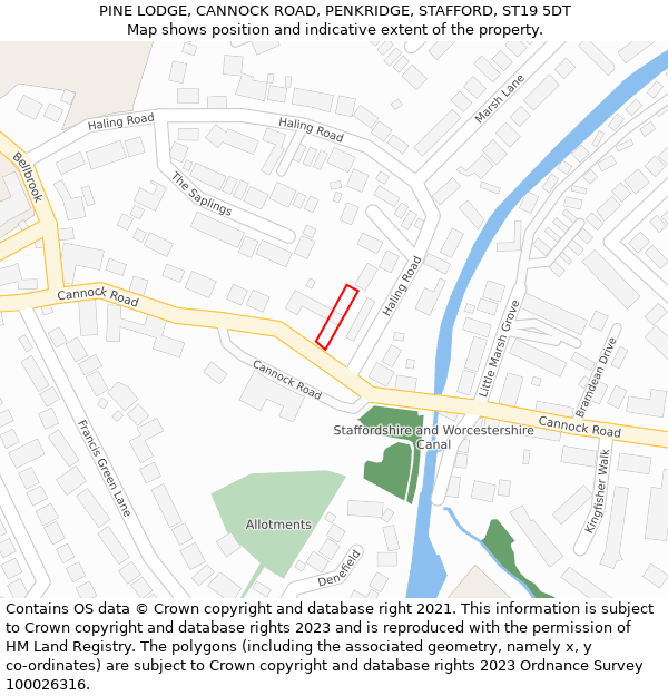 PINE LODGE, CANNOCK ROAD, PENKRIDGE, STAFFORD, ST19 5DT: Location map and indicative extent of plot