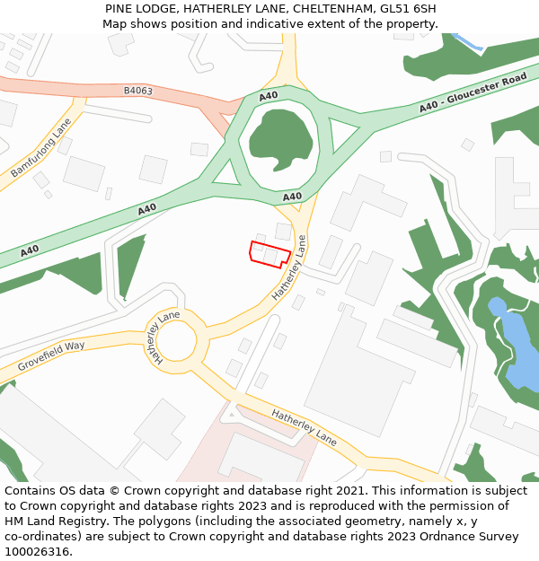PINE LODGE, HATHERLEY LANE, CHELTENHAM, GL51 6SH: Location map and indicative extent of plot