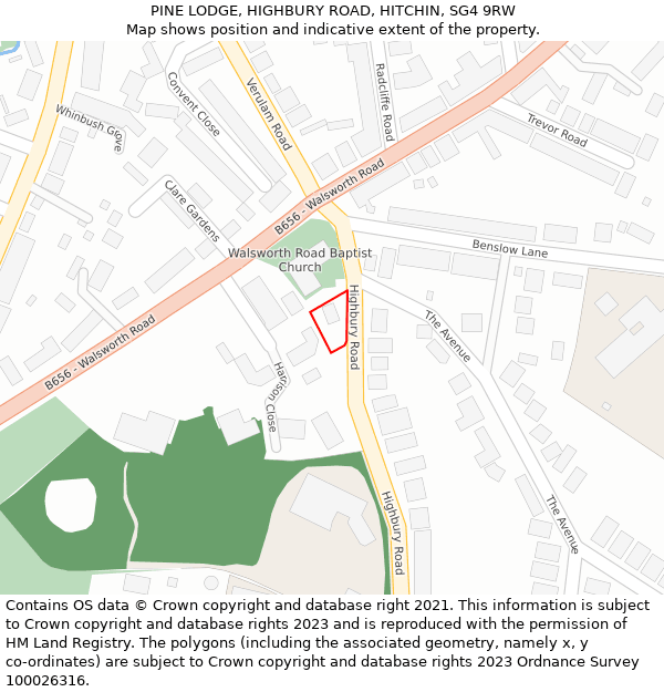 PINE LODGE, HIGHBURY ROAD, HITCHIN, SG4 9RW: Location map and indicative extent of plot