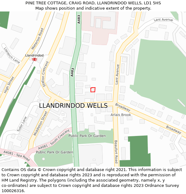 PINE TREE COTTAGE, CRAIG ROAD, LLANDRINDOD WELLS, LD1 5HS: Location map and indicative extent of plot