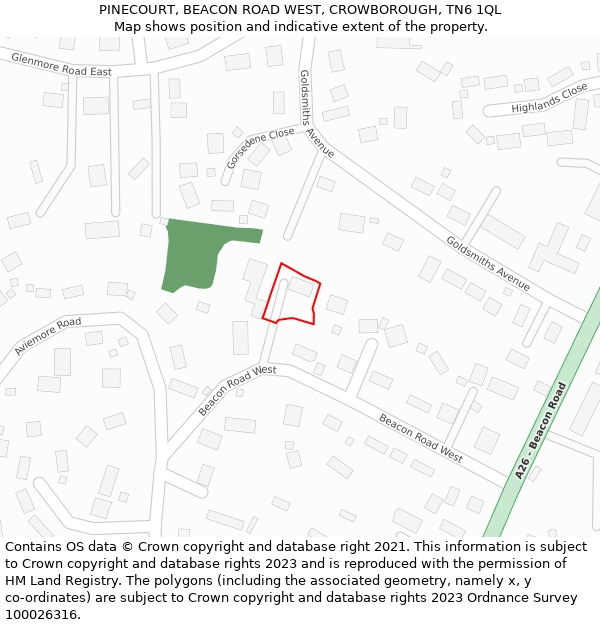 PINECOURT, BEACON ROAD WEST, CROWBOROUGH, TN6 1QL: Location map and indicative extent of plot