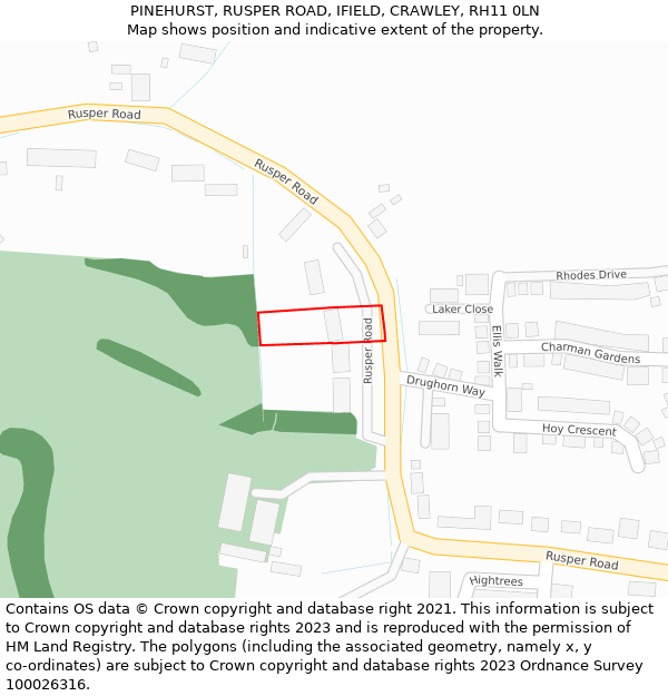 PINEHURST, RUSPER ROAD, IFIELD, CRAWLEY, RH11 0LN: Location map and indicative extent of plot