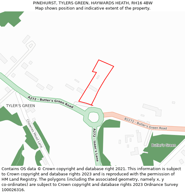 PINEHURST, TYLERS GREEN, HAYWARDS HEATH, RH16 4BW: Location map and indicative extent of plot