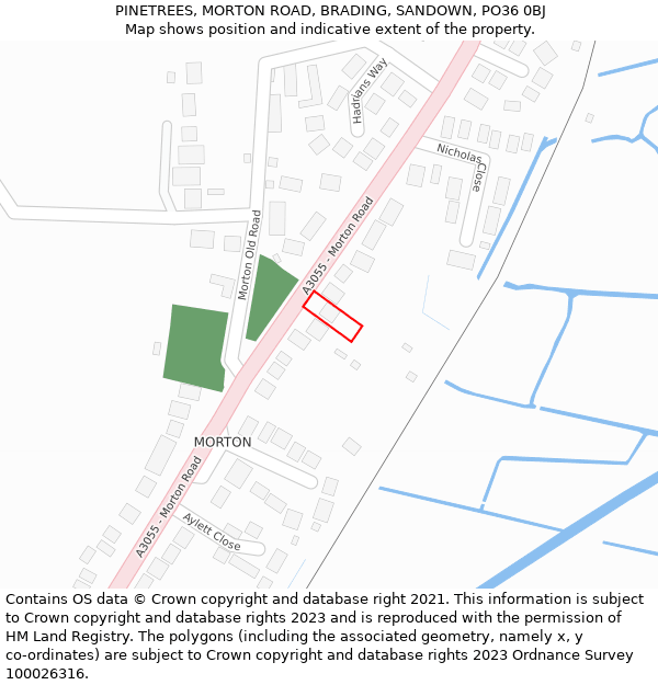 PINETREES, MORTON ROAD, BRADING, SANDOWN, PO36 0BJ: Location map and indicative extent of plot