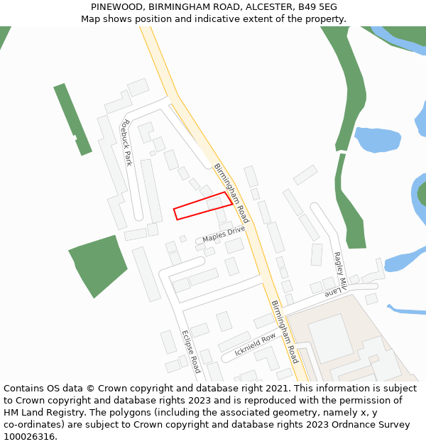 PINEWOOD, BIRMINGHAM ROAD, ALCESTER, B49 5EG: Location map and indicative extent of plot