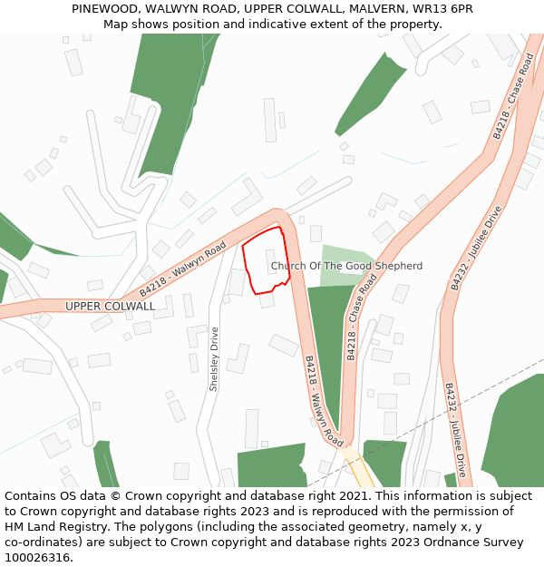 PINEWOOD, WALWYN ROAD, UPPER COLWALL, MALVERN, WR13 6PR: Location map and indicative extent of plot