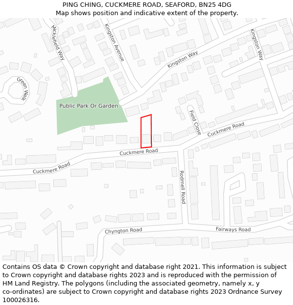 PING CHING, CUCKMERE ROAD, SEAFORD, BN25 4DG: Location map and indicative extent of plot