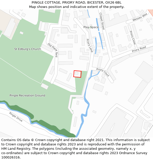 PINGLE COTTAGE, PRIORY ROAD, BICESTER, OX26 6BL: Location map and indicative extent of plot