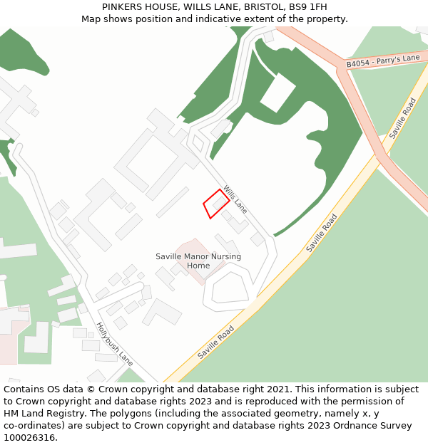PINKERS HOUSE, WILLS LANE, BRISTOL, BS9 1FH: Location map and indicative extent of plot
