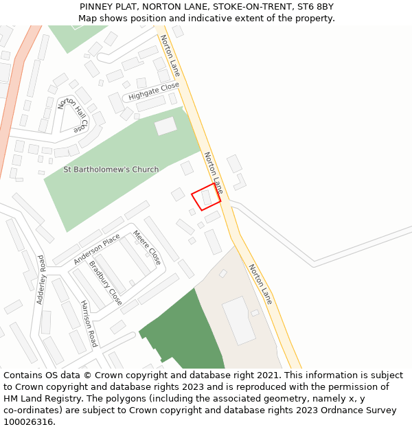 PINNEY PLAT, NORTON LANE, STOKE-ON-TRENT, ST6 8BY: Location map and indicative extent of plot