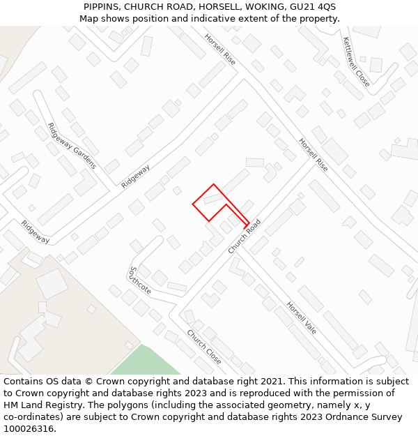 PIPPINS, CHURCH ROAD, HORSELL, WOKING, GU21 4QS: Location map and indicative extent of plot