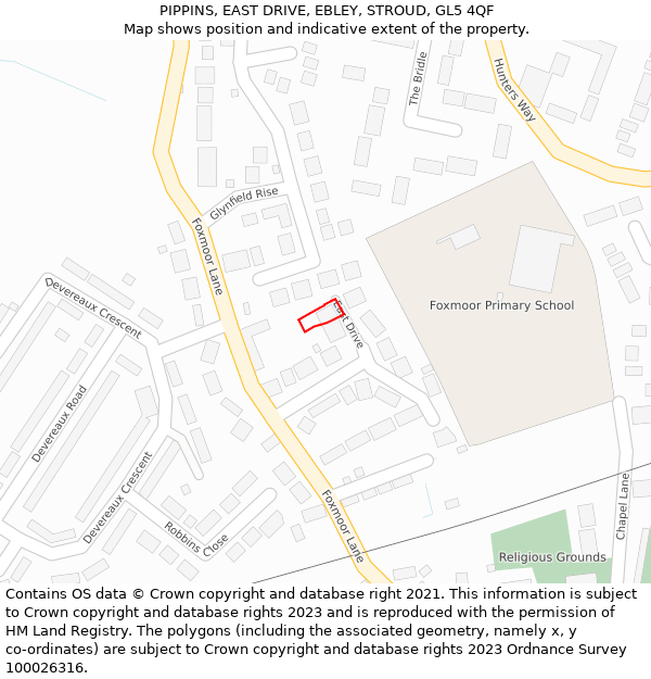 PIPPINS, EAST DRIVE, EBLEY, STROUD, GL5 4QF: Location map and indicative extent of plot