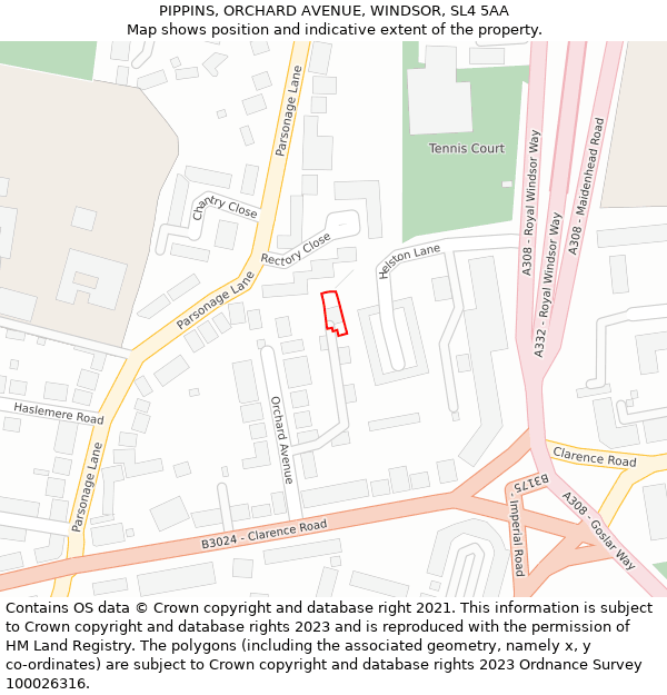 PIPPINS, ORCHARD AVENUE, WINDSOR, SL4 5AA: Location map and indicative extent of plot