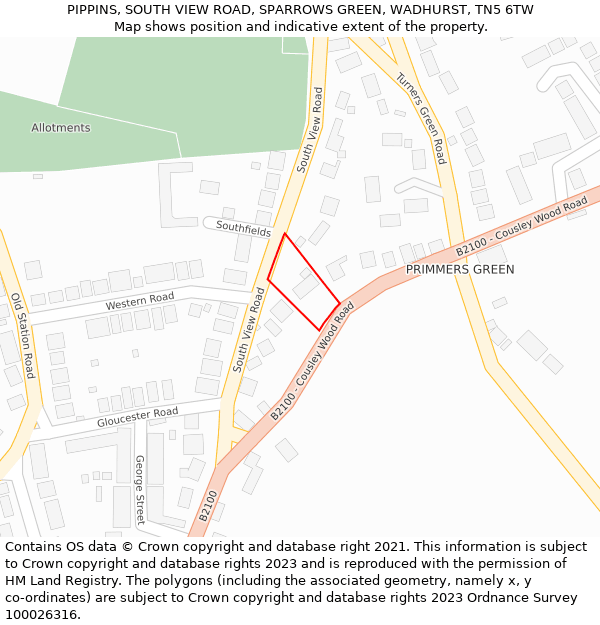 PIPPINS, SOUTH VIEW ROAD, SPARROWS GREEN, WADHURST, TN5 6TW: Location map and indicative extent of plot