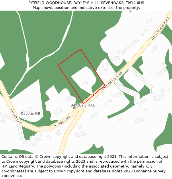 PITFIELD WOODHOUSE, BAYLEYS HILL, SEVENOAKS, TN14 6HS: Location map and indicative extent of plot