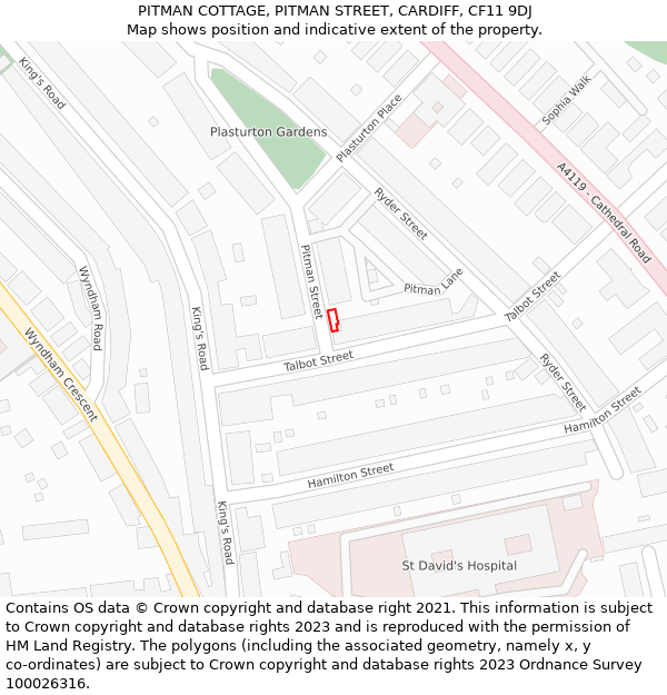 PITMAN COTTAGE, PITMAN STREET, CARDIFF, CF11 9DJ: Location map and indicative extent of plot