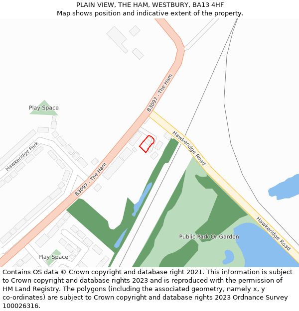 PLAIN VIEW, THE HAM, WESTBURY, BA13 4HF: Location map and indicative extent of plot