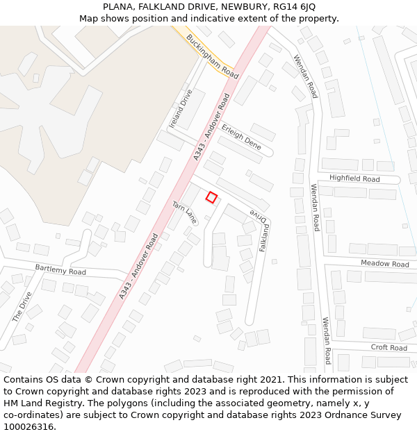 PLANA, FALKLAND DRIVE, NEWBURY, RG14 6JQ: Location map and indicative extent of plot