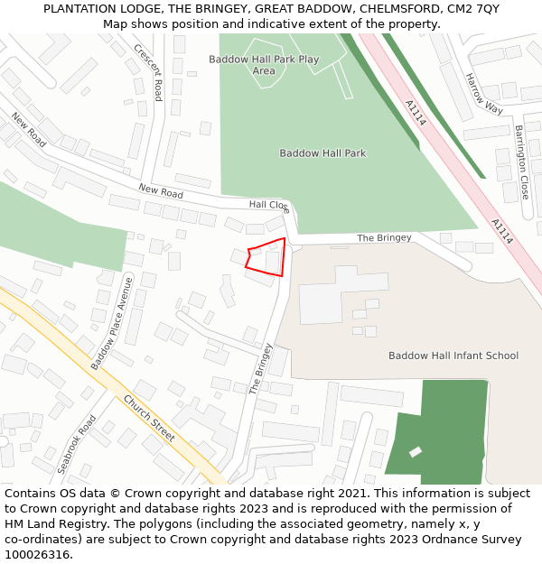 PLANTATION LODGE, THE BRINGEY, GREAT BADDOW, CHELMSFORD, CM2 7QY: Location map and indicative extent of plot