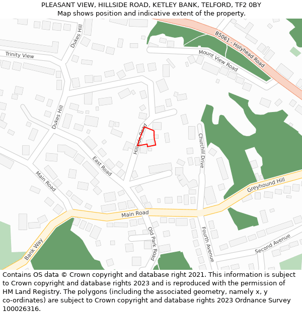 PLEASANT VIEW, HILLSIDE ROAD, KETLEY BANK, TELFORD, TF2 0BY: Location map and indicative extent of plot