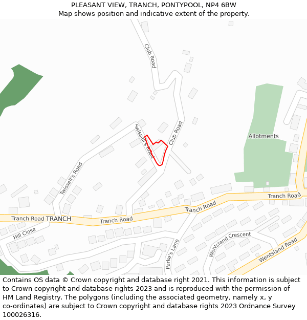 PLEASANT VIEW, TRANCH, PONTYPOOL, NP4 6BW: Location map and indicative extent of plot