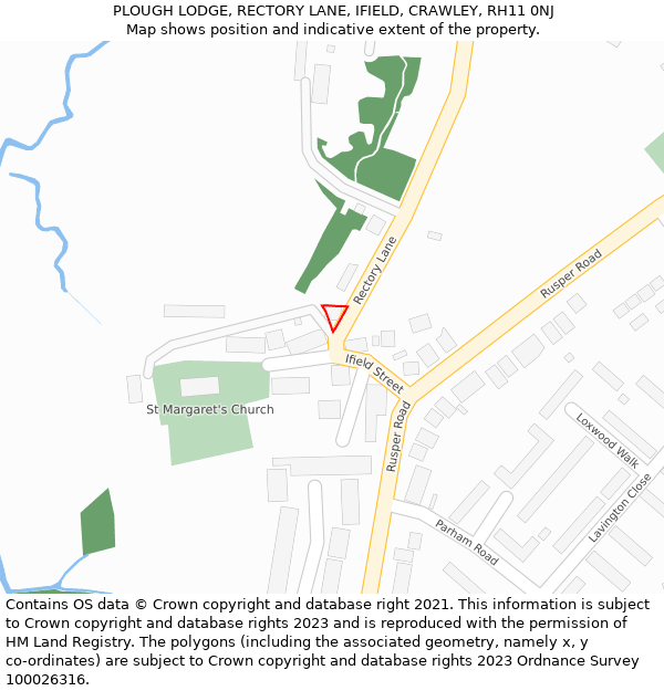 PLOUGH LODGE, RECTORY LANE, IFIELD, CRAWLEY, RH11 0NJ: Location map and indicative extent of plot