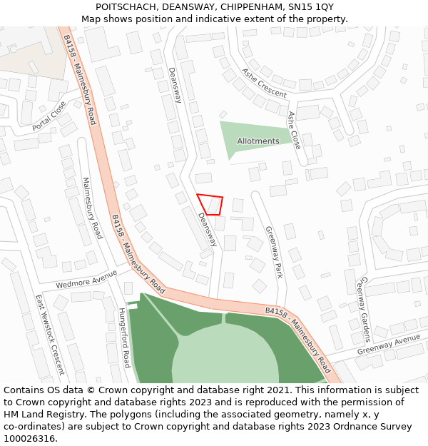 POITSCHACH, DEANSWAY, CHIPPENHAM, SN15 1QY: Location map and indicative extent of plot