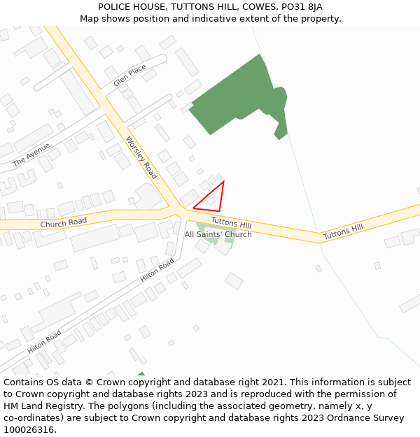 POLICE HOUSE, TUTTONS HILL, COWES, PO31 8JA: Location map and indicative extent of plot