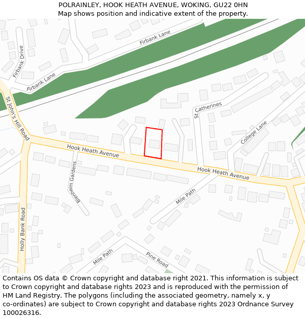 POLRAINLEY, HOOK HEATH AVENUE, WOKING, GU22 0HN: Location map and indicative extent of plot