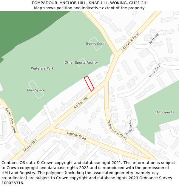 POMPADOUR, ANCHOR HILL, KNAPHILL, WOKING, GU21 2JH: Location map and indicative extent of plot