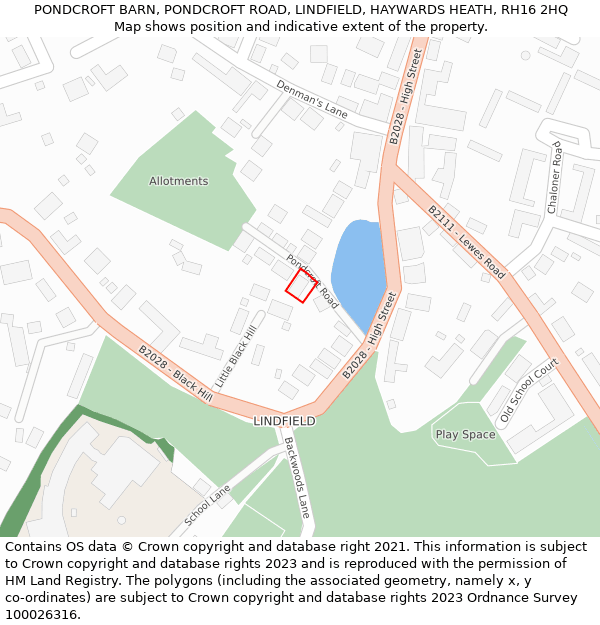 PONDCROFT BARN, PONDCROFT ROAD, LINDFIELD, HAYWARDS HEATH, RH16 2HQ: Location map and indicative extent of plot